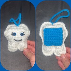 Crocheted Tooth Door hanger with Blue Accents